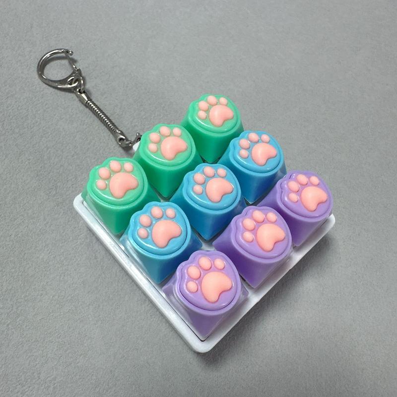 Cute Cat Claw Keychain 9 Keys Keyboard Decompression Toys Diy Keyboard Keyring Toys For Adult Stress Relief Gifts