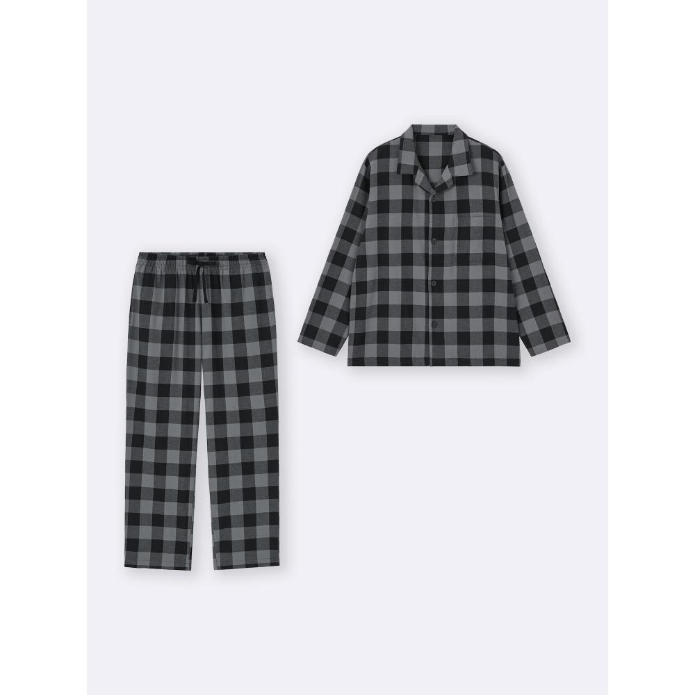 

Gu By Uniqlo Фланелевая пижама с длинным рукавом и длинными брюками в клетку 09 BLACK/XXL