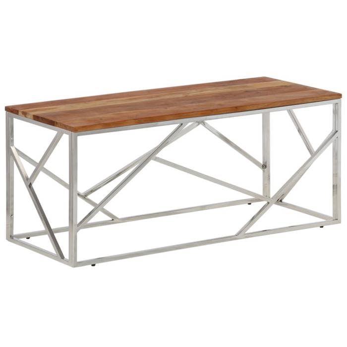 VidaXL Coffee Table Silver Stainless Steel and Solid Acacia Wood 349943