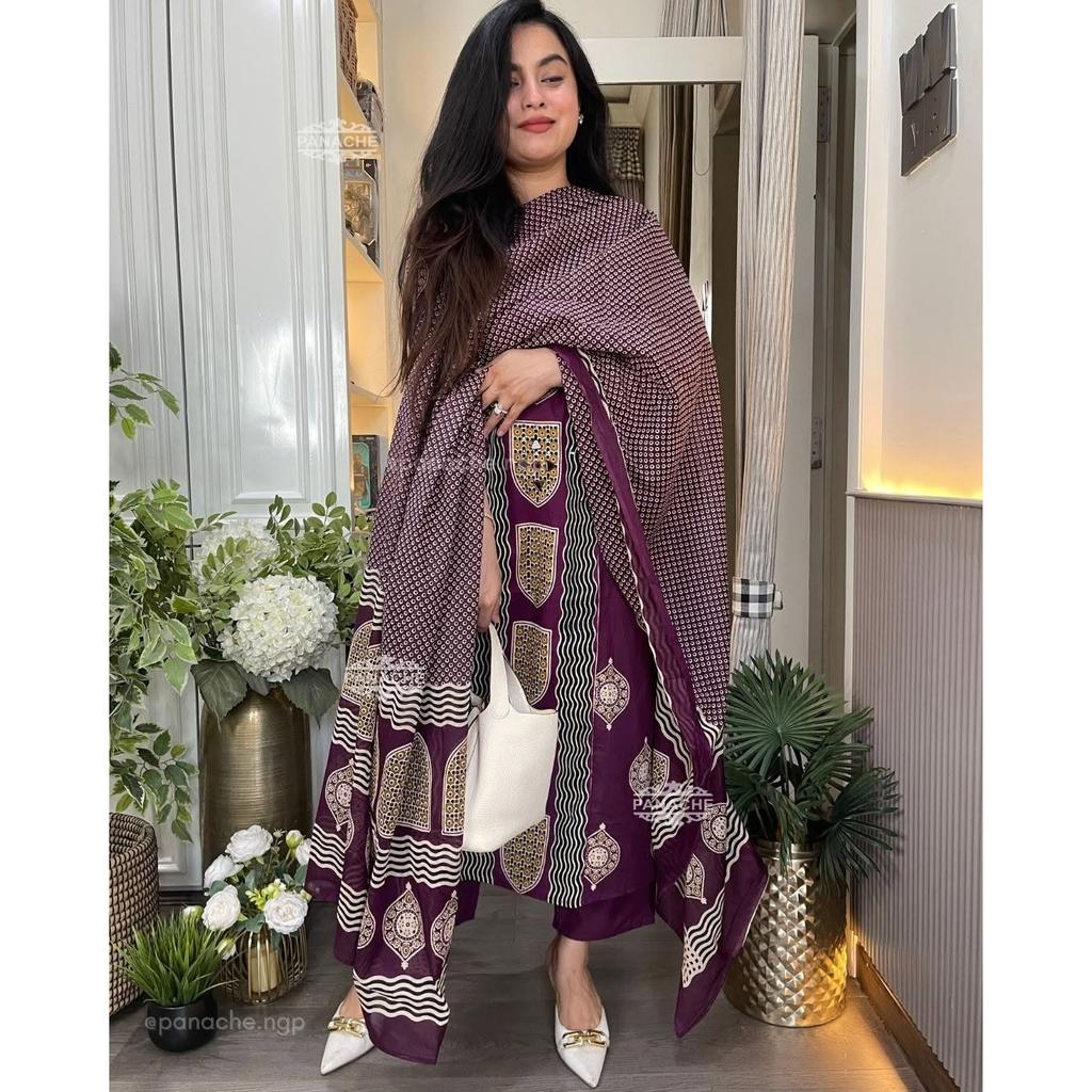 Schwerer Baumwoll-Pakistanischer Salwar-Anzug Kurti Indisches Damen-Kurta-Hosen-Dupatta-Set