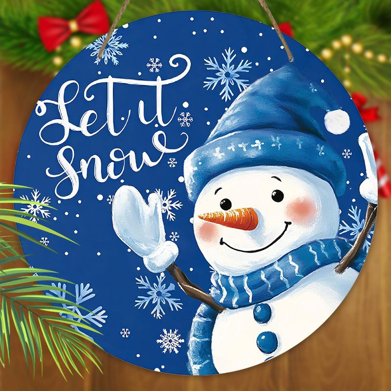 Wooden Christmas Sign with Adorable Snowman Pattern - Navidad Round Sign for Front Door Wall Hanging Decor - Ideal Christmas Gift
