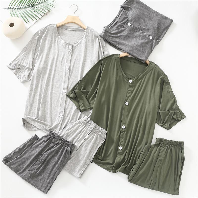 Easy-to-Wear Post-Surgery Care Pants Women Elderly Paralyzed Patients Modal Fabric Short Length Round Neck 3/4 Sleeve