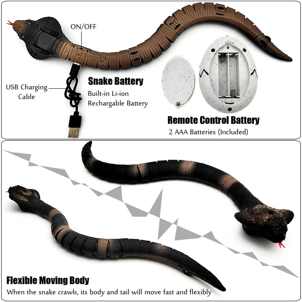 Remote Control Snake Toy with Electronic Sensor, RC Cobra with Realistic, Fast and Flexible Movements, Fake Horror, Perfect for Pets, Cats, Dogs,