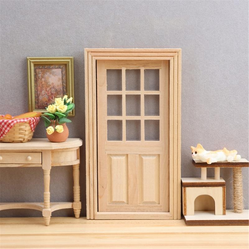 Antique Unpainted Miniature Door Model Figure For 1/12 Doll House Scene Decoration Kids Pretend Play Toy Accessory