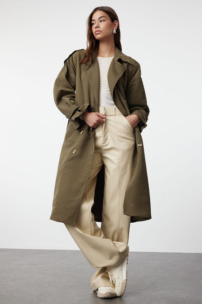Women's Fashion Mink Belted Windbreaker Detailed Water Repellent Long Trench Coat