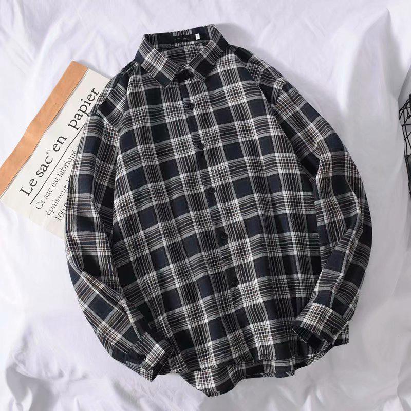 Men's Long-Sleeve Plaid Shirt - Trendy Hong Kong & Korean Style, Lightweight, Casual, Versatile Jacket for Spring & Autumn