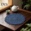 Tea Tray Mats Round Lace Doily, Dark Blue Floral Placemat, Embroidered Table Fabric Doilies Mat, Heat-resistant for Home Decoration Covers