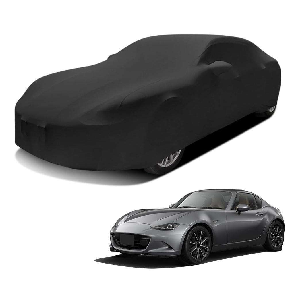 Syncnika Car Cover for Sports Stretch Highly Protective Cover with Windproof Belt and Storage Indoor and Garage Black Size Small Cars, 420-460cm,