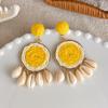 Cute Handmade Woven Sunflower Clip Earrings Raffia Flower Ear Clip for Women Beach Vacation Jewelry Gift Accessories Gifts