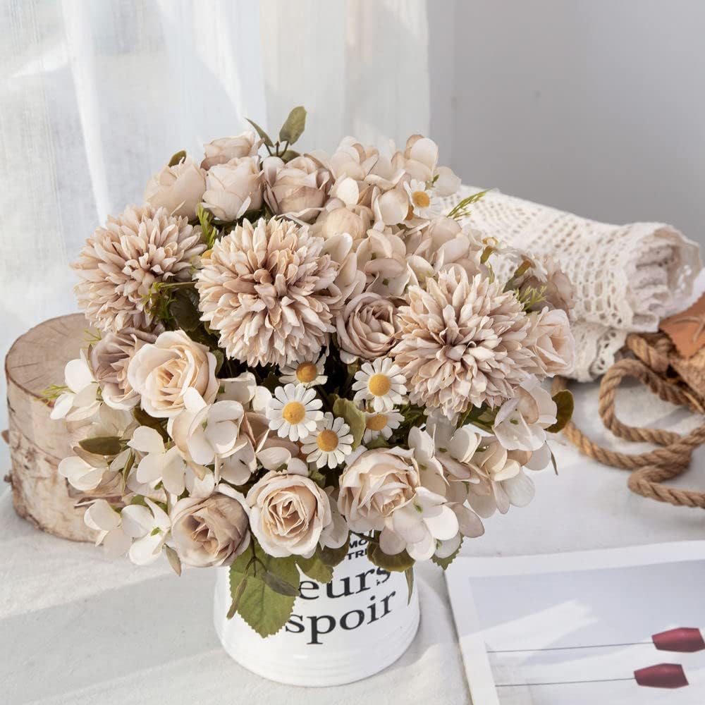 Fiori Artificiali Matrimonio Casa Camera da Letto Decorazione Bouquet da Sposa Giardino Rose Finte di Seta Ortensie Vaso per Tavola Esterno