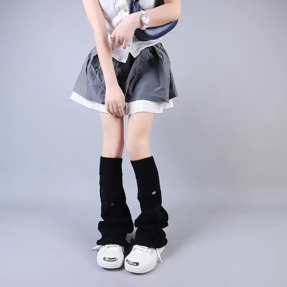Flared Design Ripped Leg Warmers Distressed Knit Flare Leg Covers Harajuku Fashion