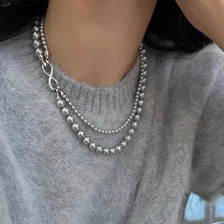 Akoya Gray Pearl Double-Strand Choker with Figure-8 Clasp