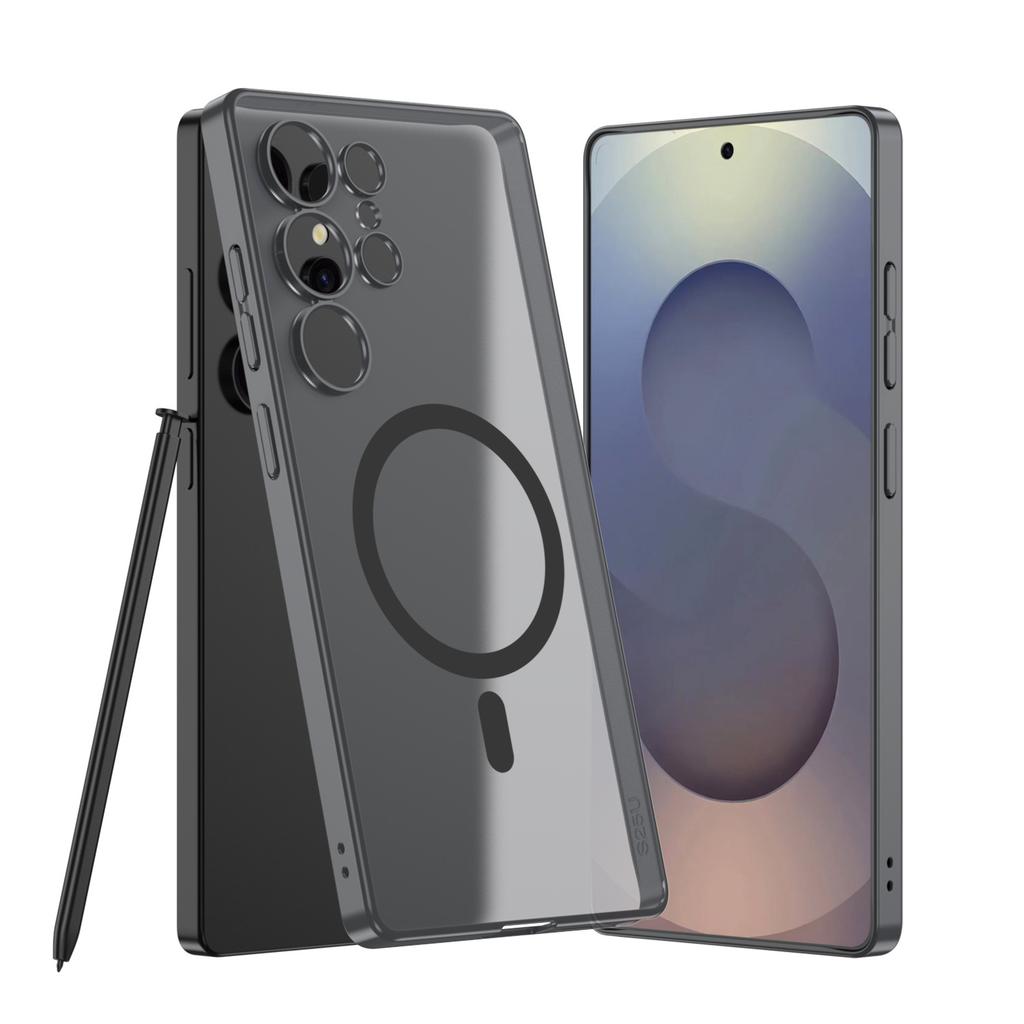 Samsung S25 Ultra Mobile Phone Case Pc Ultra thin Skin Feeling Semi transparent Simple Magnetic Absorption Wireless Charging Ring Protection Case