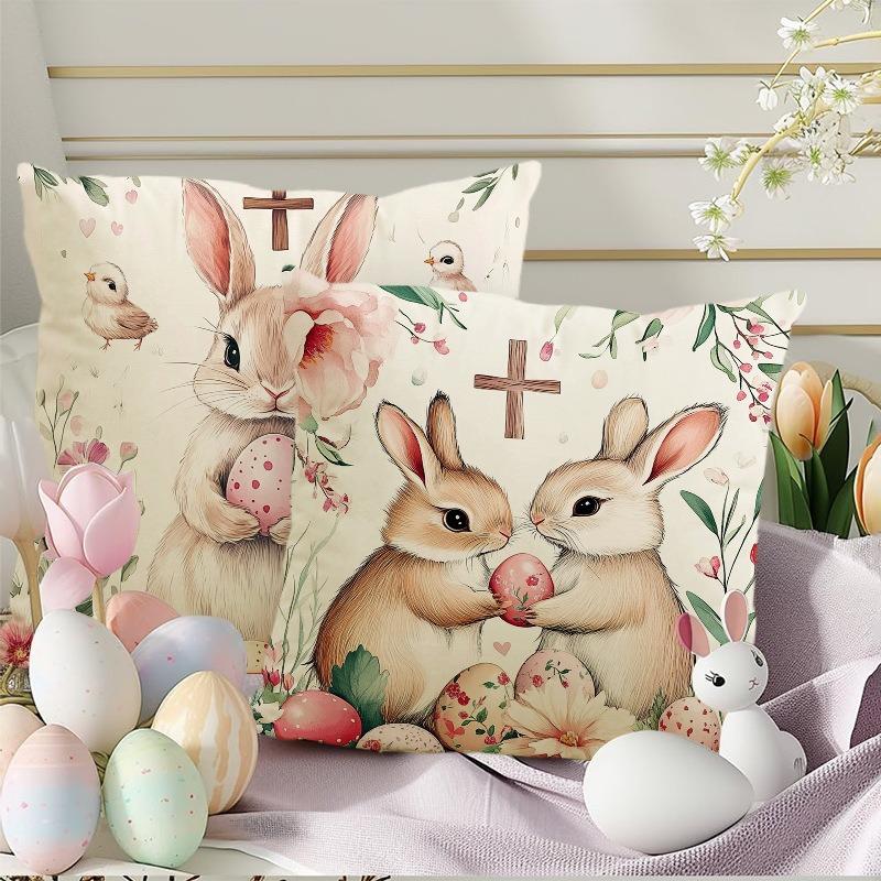 Easter Cute Bunny Print Pattern Home Decor Pillowcase Bedroom Living Room Sofa Decoration Polyester Cushion Cover with Zipper