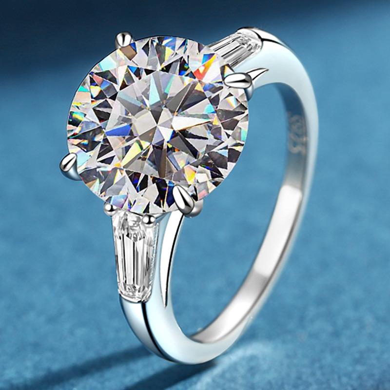 

Кольцо с муассанитом, 5 карат, стерлинговое серебро S925, четыре крапана, женское кольцо с бриллиантовой дорожкой в два ряда, обручальное кольцо голубиное яйцо . HK Size 14