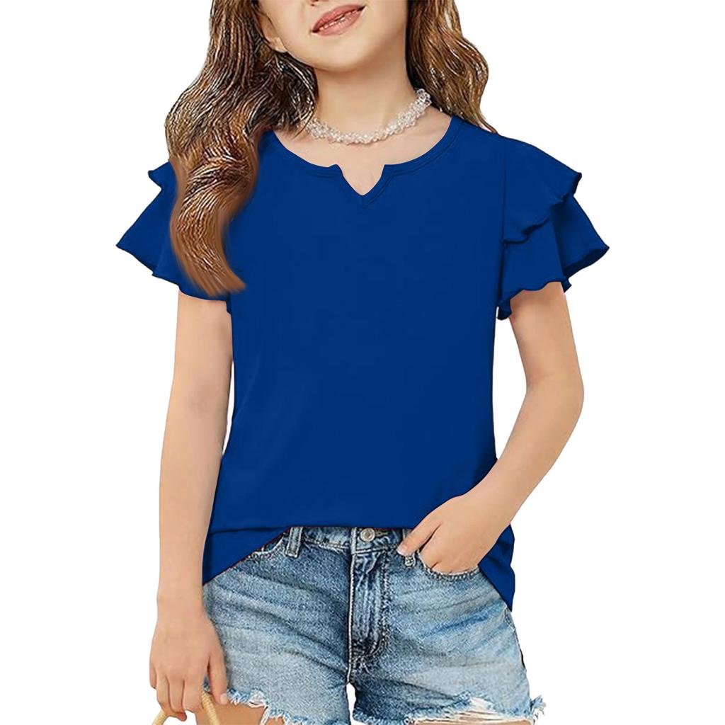 Girls' V-Neck Ruffle Tee - Short Sleeve Summer Blouse