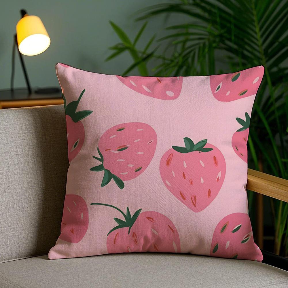 Cute Strawberry Cushion Cover Soft Short Plush Double-Sided Printing Home Decor Machine Washable Pillow Case Gift