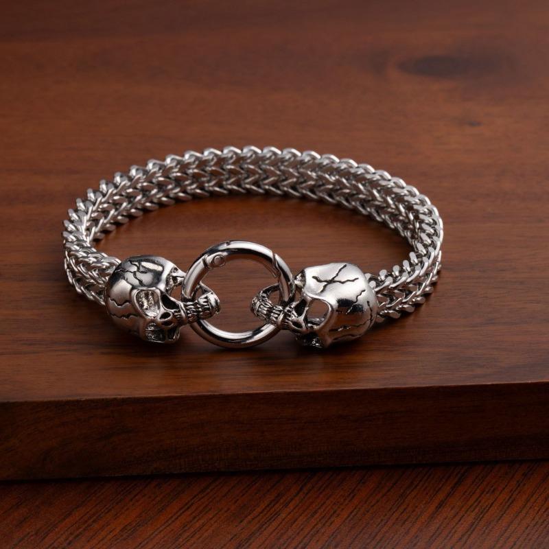 Men's Retro Punk-style Stainless Steel Snake Head Beast Head and Skull Bracelet