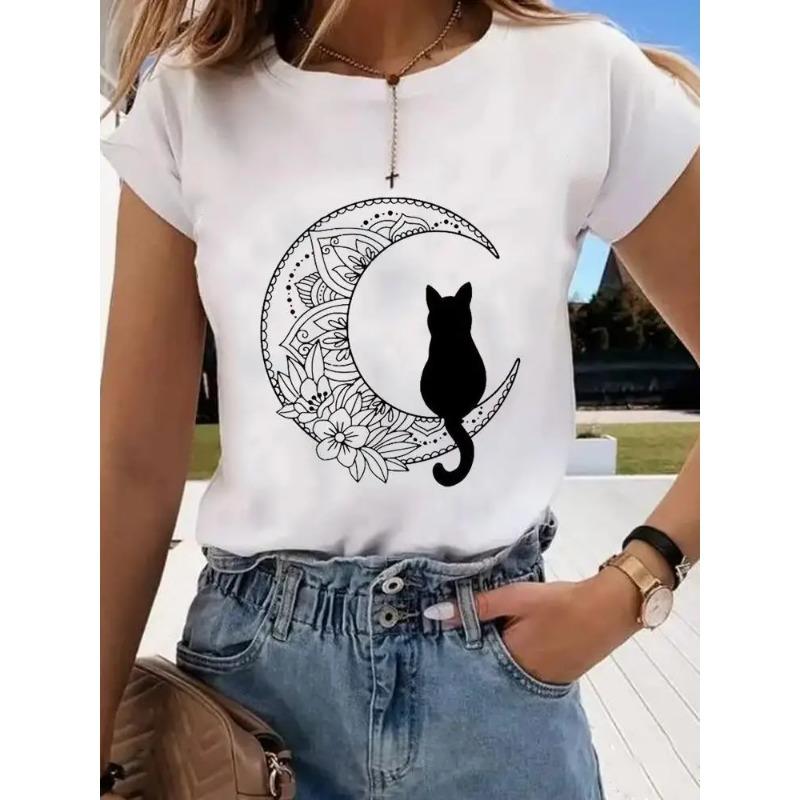 Short Sleeve Print Clothes Women Spring Summer Female Tee Fashion Cat Love Sweet Valentine Shirt Lady Graphic T-shirt