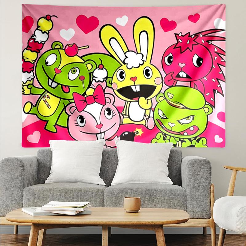 Happy Tree Friends3 Tapestry for Bedroom Aesthetic Classroom Tapestries Wall Hanging for Living Room Dorm Office,Ideal Creative Gift