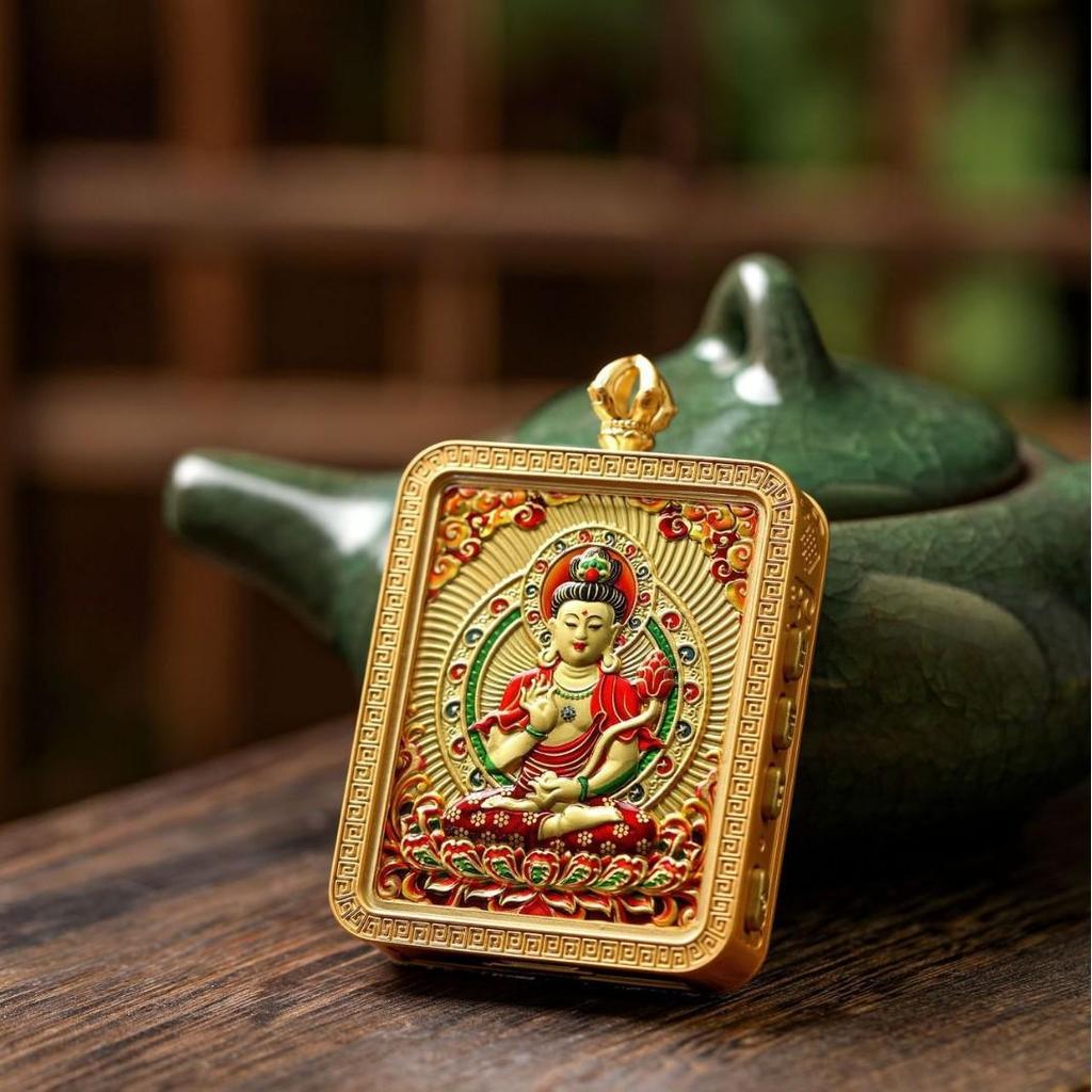 Retro Gilded Double-Sided Pendant: Fifth Lord and Eight Great Guardian Deities