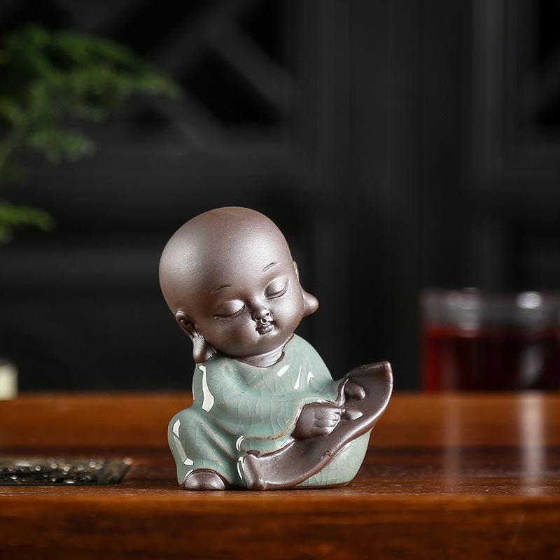 Figurines & Miniatures Monk Tea Pets Zen Living Room Decoration Buddhist Geyao Micro Landscape Home Decor Ceramic Ornaments