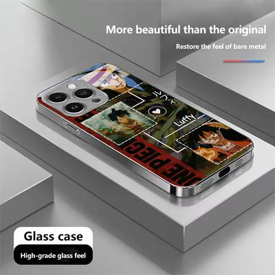 N195 Ny stil Anime One Piece Luffy Mobilskal för iPhone 16 15 Pro Max 8 Samsung S24 S23 A54 A35 Redmi Note 13 Pro Pläterad Ram Härdat Glas Skydd