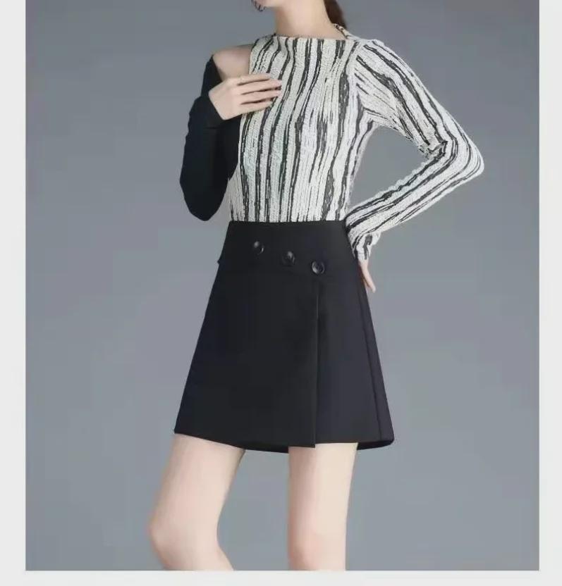 Women's High Waist Black Suit Shorts: Korean Style 2024 Spring/Autumn, Slim A-Line, Versatile, Loose Fit, Wide Leg.