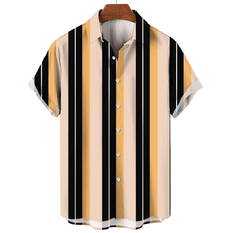 Men's Hawaiian Shirt Summer Stripe Printed Short Sleeved Shirts Lapel Button Large Men Street Clothing Fashion Casual Social Top