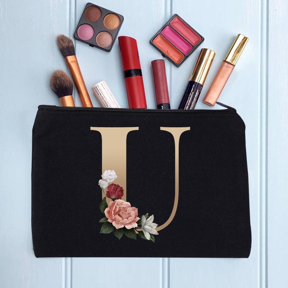 Damen Kosmetiktasche Make-up Tasche Weiblich Initialen Namensbuchstaben Muster Lippenstift Taschen Handtaschen Reißverschluss Federmäppchen für das Büro