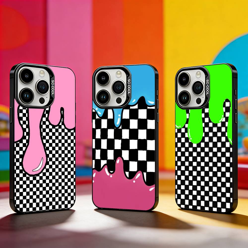 checkerboard chess board Phone Case For iPhone 17,16,15,14,13,12,11 Plus,Pro Max,XS,Colored silver phone case