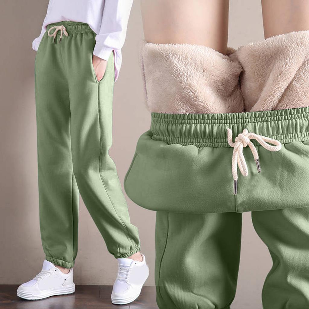 Women's Fleece Lined Thickened Sweatpants Harem Pants Loose Fit Warm Casual Athletic Joggers with Elastic Waist and Drawstring