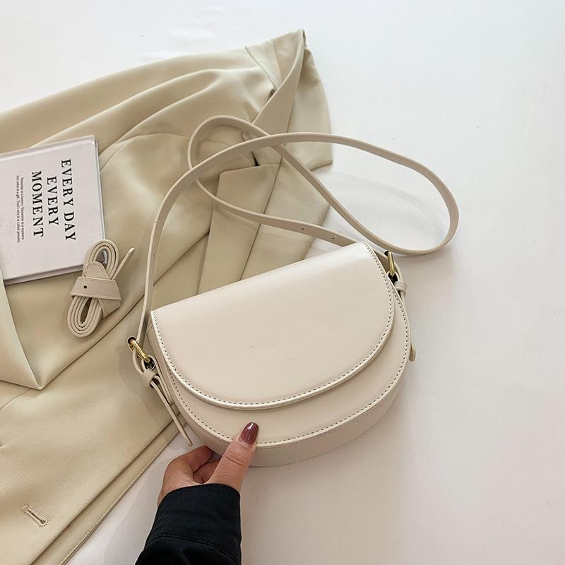 Retro Solid Color Saddle Bag High Quality Leather Shoulder Bags for Women 2025 New Simple Ladies Crossbody Bag Designer Handbags