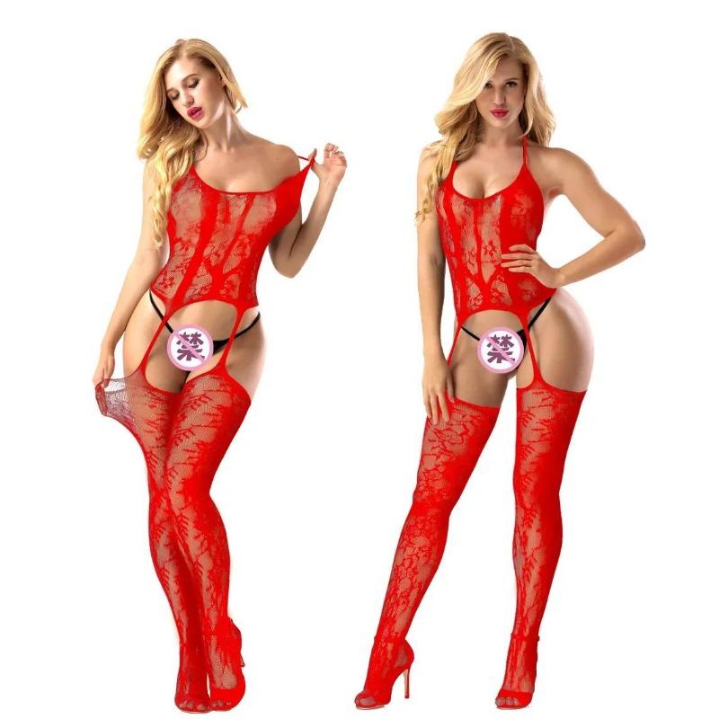 Fishnet Sexy Underwear Women Bodysuit Lingerie Leopard Single Leg Bodystockings Transparent Lace Erotic Lingerie Costumes