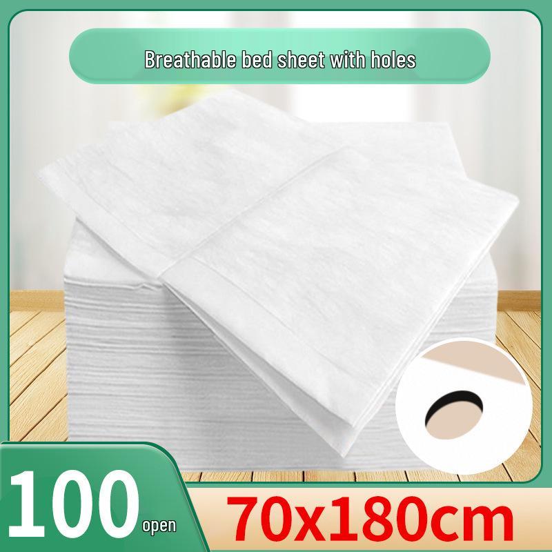 Waterproof Oilproof Disposable Bed Sheets with Hole - Non-Woven, Breathable, 100-Pack