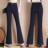 Autumn and Winter Women's Solid Colors Elastic High Waist Fashion Slim Boot Cut Pants Pockets Classic Casual Commuter Trousers