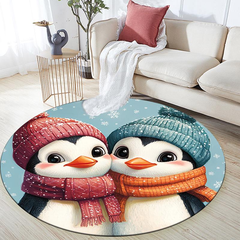 Penguin Round Area Rug,Carpet Rug for Living Room Bedroom Sofa Playroom Decor,Non-slip Floor Mat
