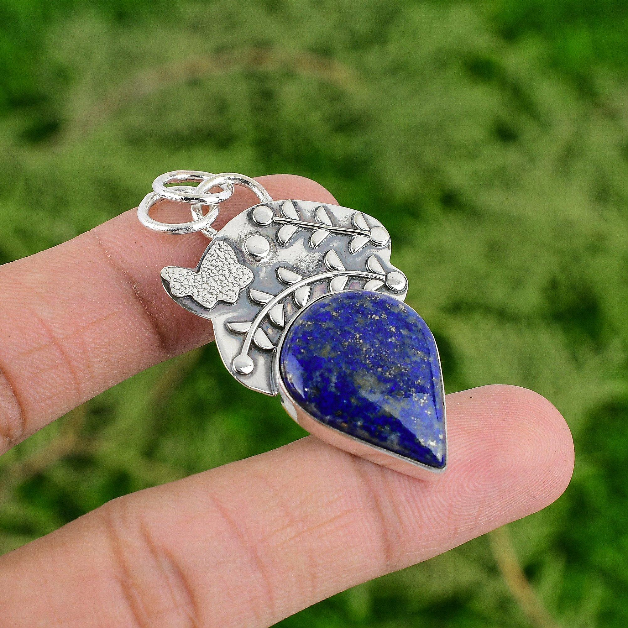 

St Patrick Day Deal 925 Silver Pear Natural Lapis Lazuli Mother Bezel Pendant
