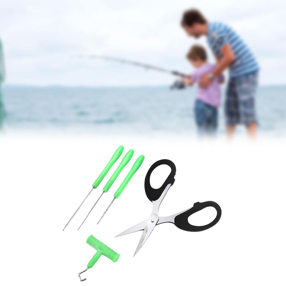 Fishing Baiting Rig Tool Set Bait Needle T Handle Knot Puller and Scissor Tackle Rigging Tool
