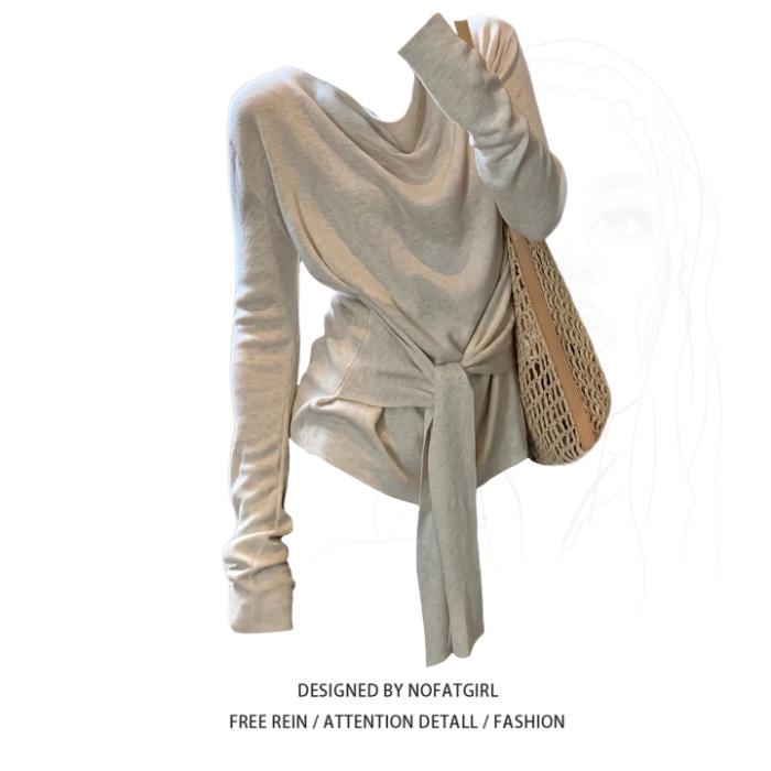 Осенний топ с V-образным вырезом, на поясе, с длинным рукавом, в стиле  острая девушка Large