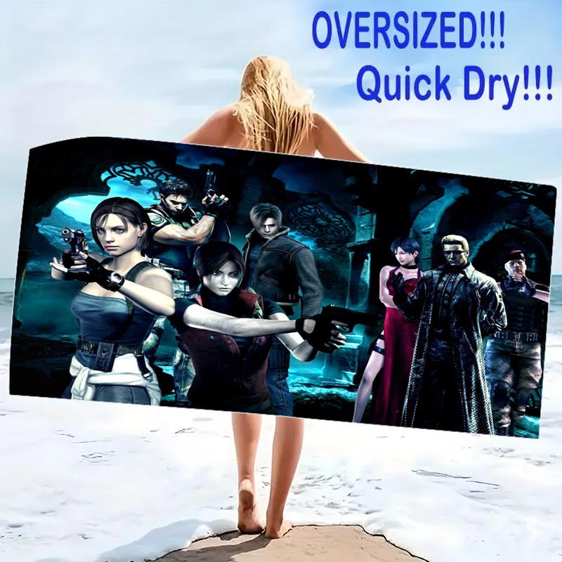 Evil Zombie Game Print Beach Towel, Large Soft Quick Dry Towel for Beach Camping Swimming
