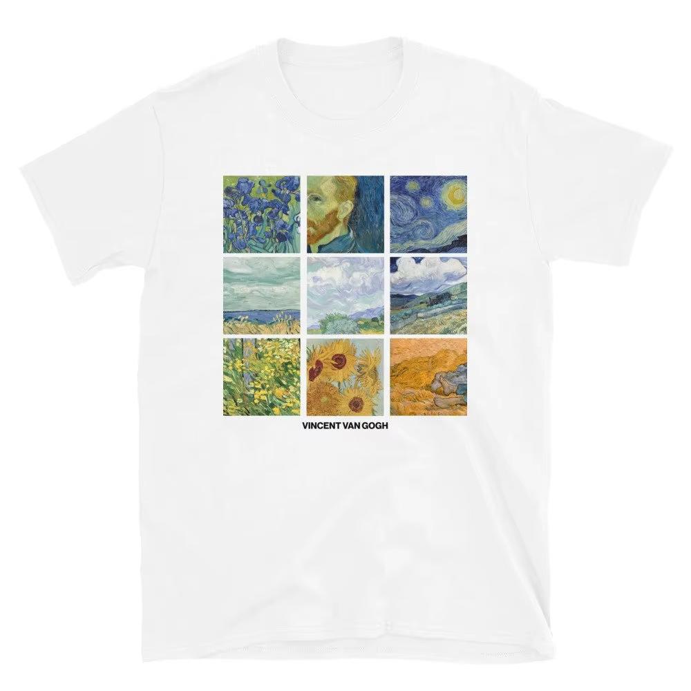 Vincent Van Gogh Grid Unisex T-Shirt Van Gogh Art Tee Grunge Aesthetic Clothing Art Lover Famous Harajuku Oversized T Shirt