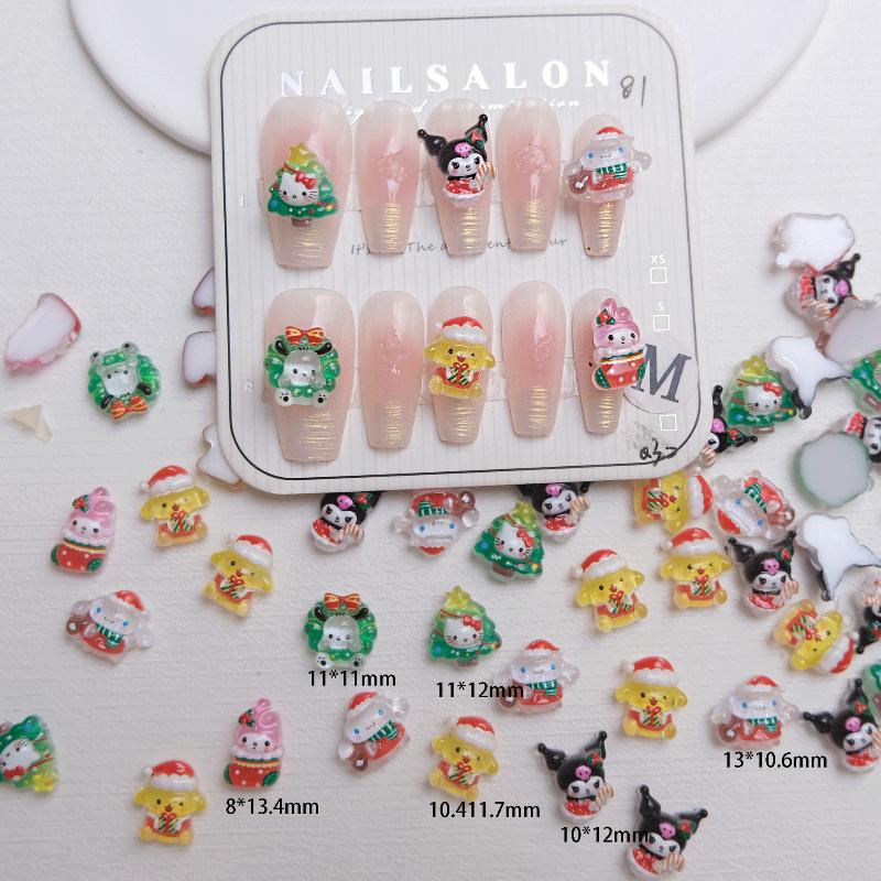 50Pcs Mini Resin Cartoon Christmas Kitten Puppy Christmas Tree Ornaments Jewelry Making Manicure Hairwear Accessories