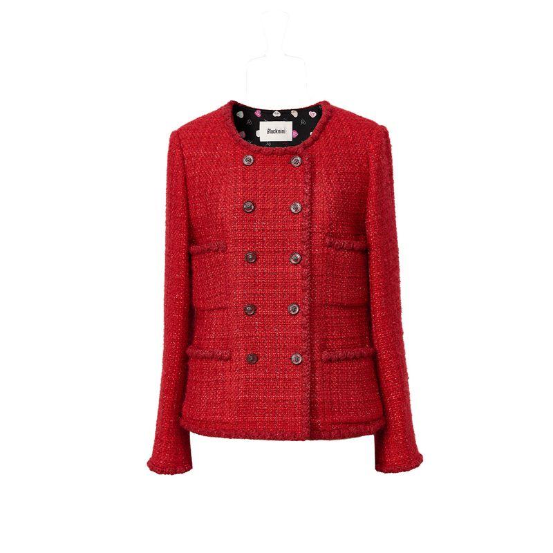 Blacknini Yin Huafu/"Hongyun Set" New Chinese Red Wool Tweed Classic Style Jacket with Skirt