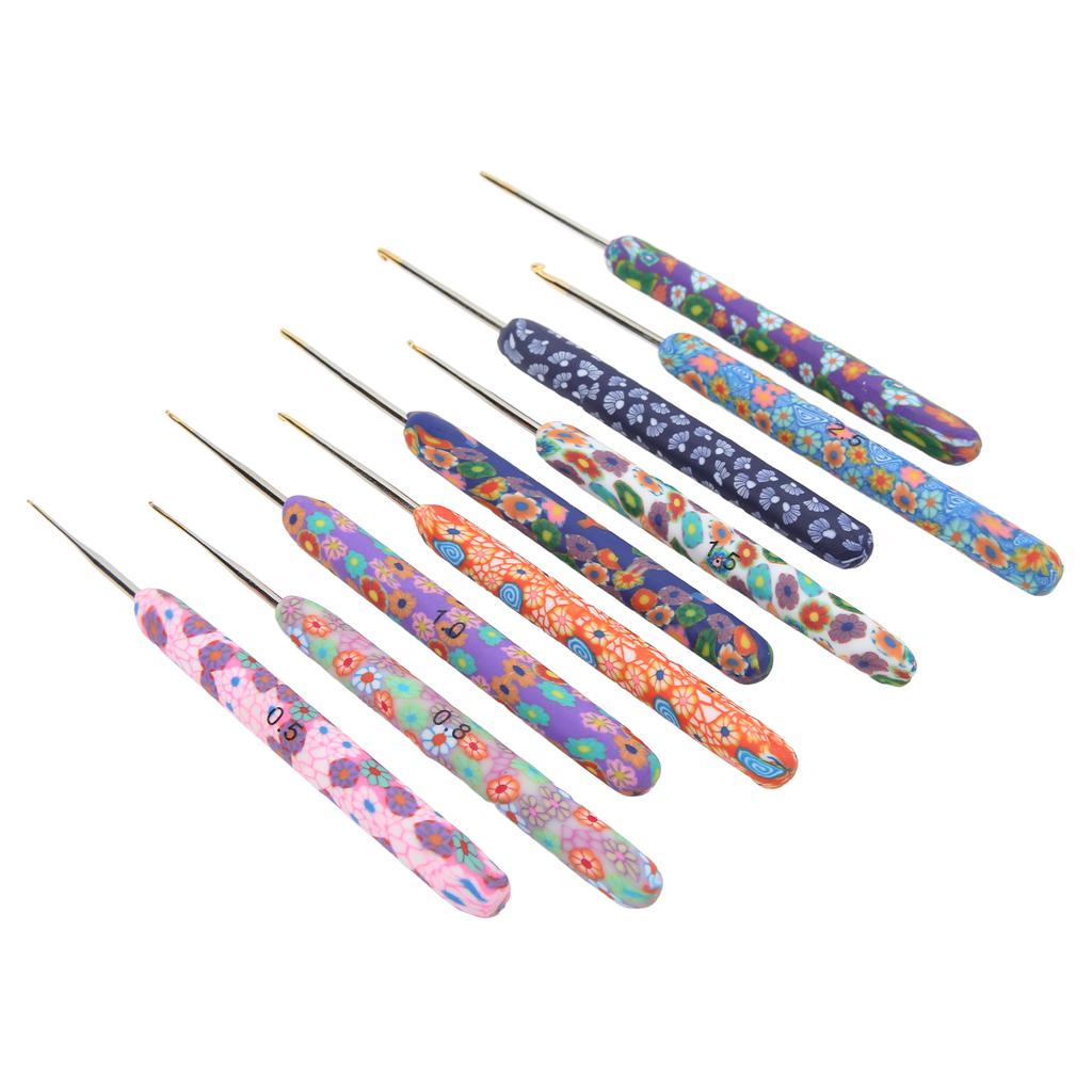 9pcs Crochet Hooks Ergonomic Design Attractive Colors Soft Pottery Handle DIY Making Aluminum