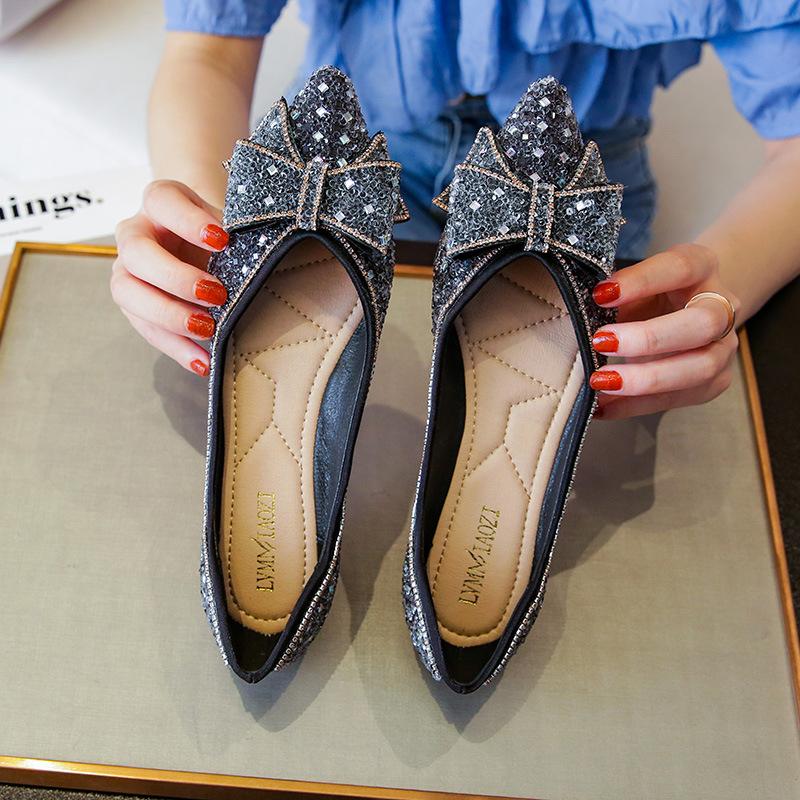Fashion Luxury pointed single shoe women's 2024 new shallow mouthed versatile soft sole French flat shoes large women's shoes 41-43