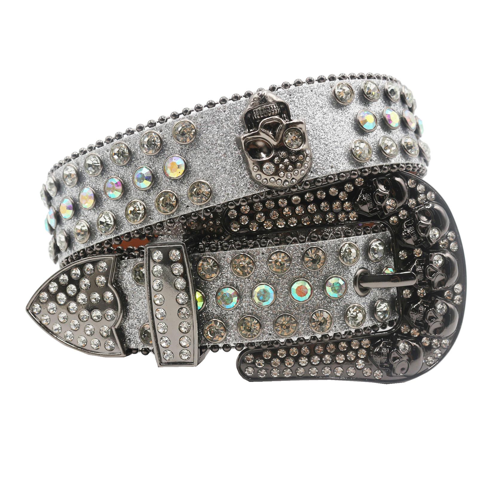 

Пряжка-череп Водяной бриллиант Европейский и американский Мужской Хип-хоп Панк Ремень Персонализированный Модный Универсальный Ремень Женский Полный бриллиантовый ремень 125cm