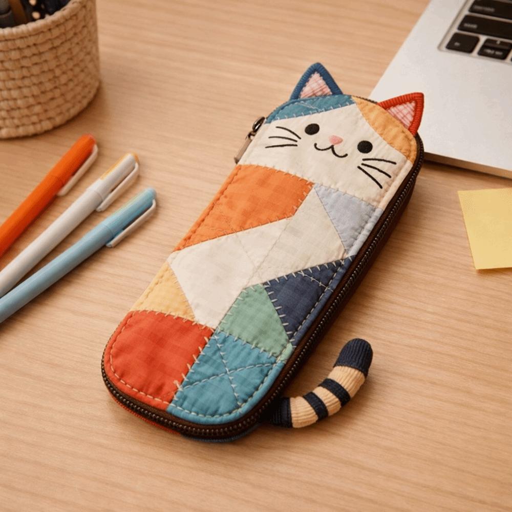 Patchwork Cartoon Pen Bag Cloth Stationery Storage Bag Portable Cat Pencil Case  School Supplies
