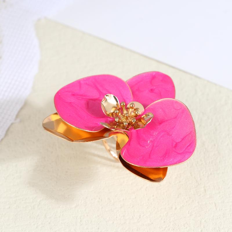 Exaggerated Metal Flower Ring For Women Dripping Oil Irregular Opening Adjustable Finger Jewelry Accessories