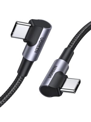 UGREEN Rychlý nylonový kabel s pravým úhlem kompatibilní s iPhone a dalšími zařízeními Výstup ne 0,25 m USB-C kabel, Type-C, 60W/3A PD3.0 nabíjení, opletený, 17/16/15